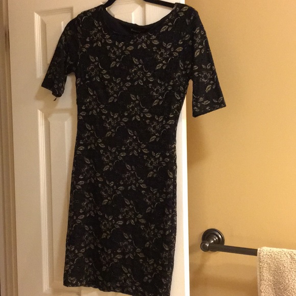 Forever 21 body con gold embroidered black dress - Picture 6 of 10